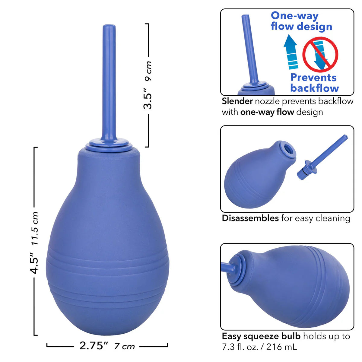 CalExotics Cheeky One Way Flow Douche, Product Measurements and Details