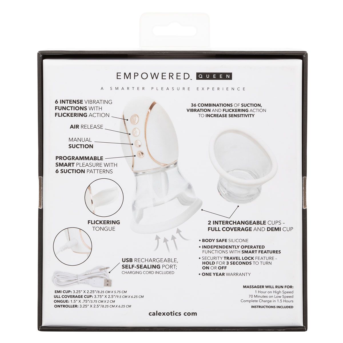 CalExotics Empowered Smart Pleasure Queen Vibrator, Product Box, Back