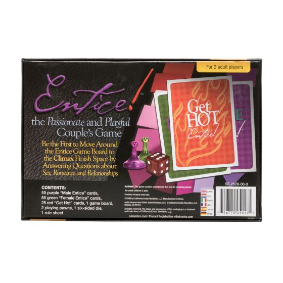 Entice Passionate & Playful Couples Sex Game, Product Box, Back