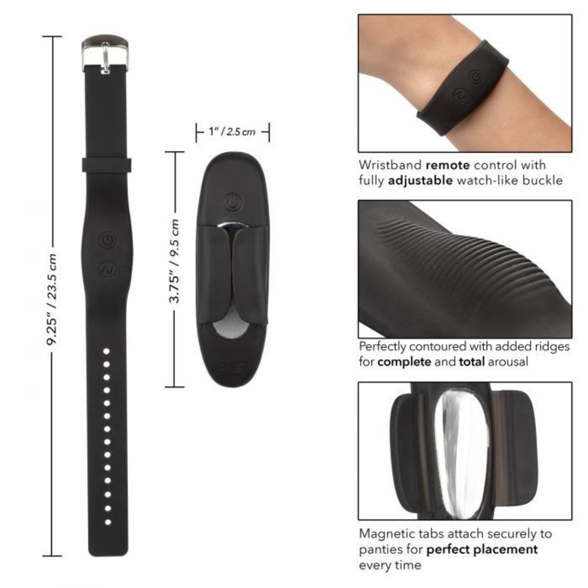 Calexotics Lock-N-Play Wristband Remote Panty Vibrator, Product Measurements & Features