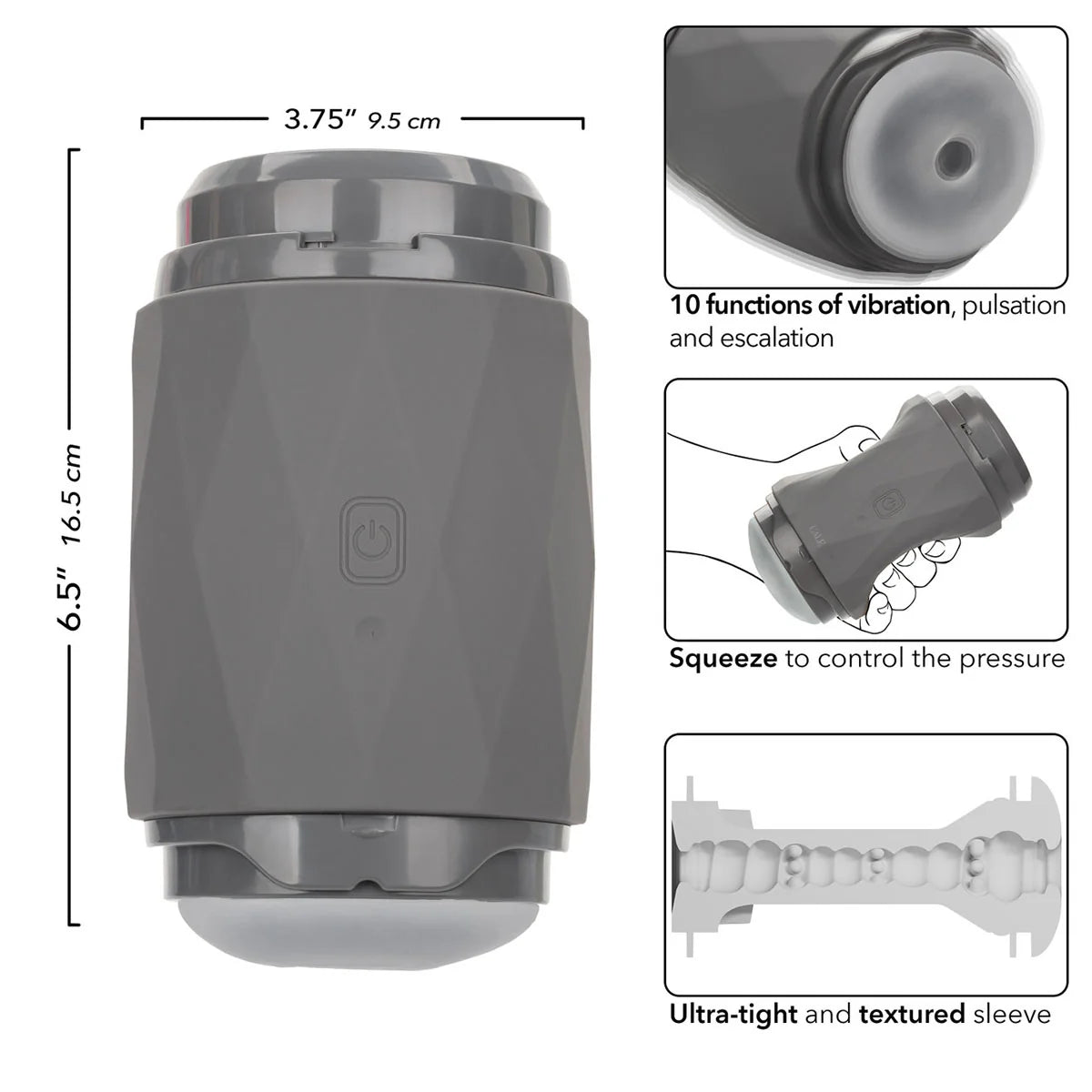 CalExotics Milk Master Vibro Squeeze Stroker, Product Measurements and Details