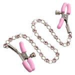 Nipple Play Crystal Chain Nipple Clamps, Pink, Abstract Lay