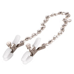 Nipple Play Crystal Chain Nipple Clamps, White, Tilted 
