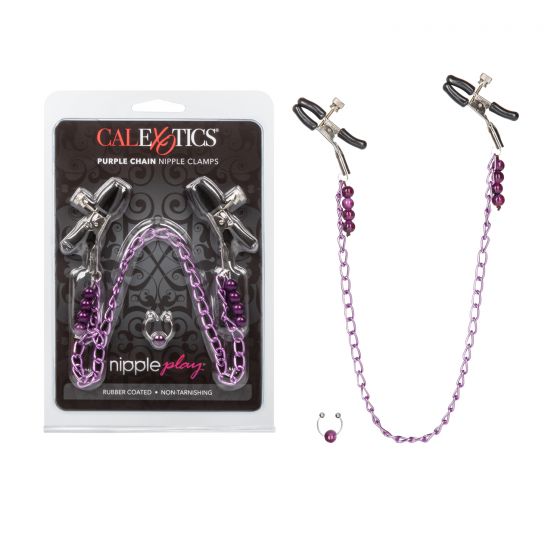 Nipple Play Purple Chain Nipple Clamps, with Product Package