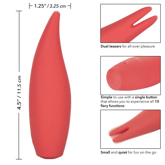 Red Hot Silicone Vibrator, Flare, Product Measurements and Details