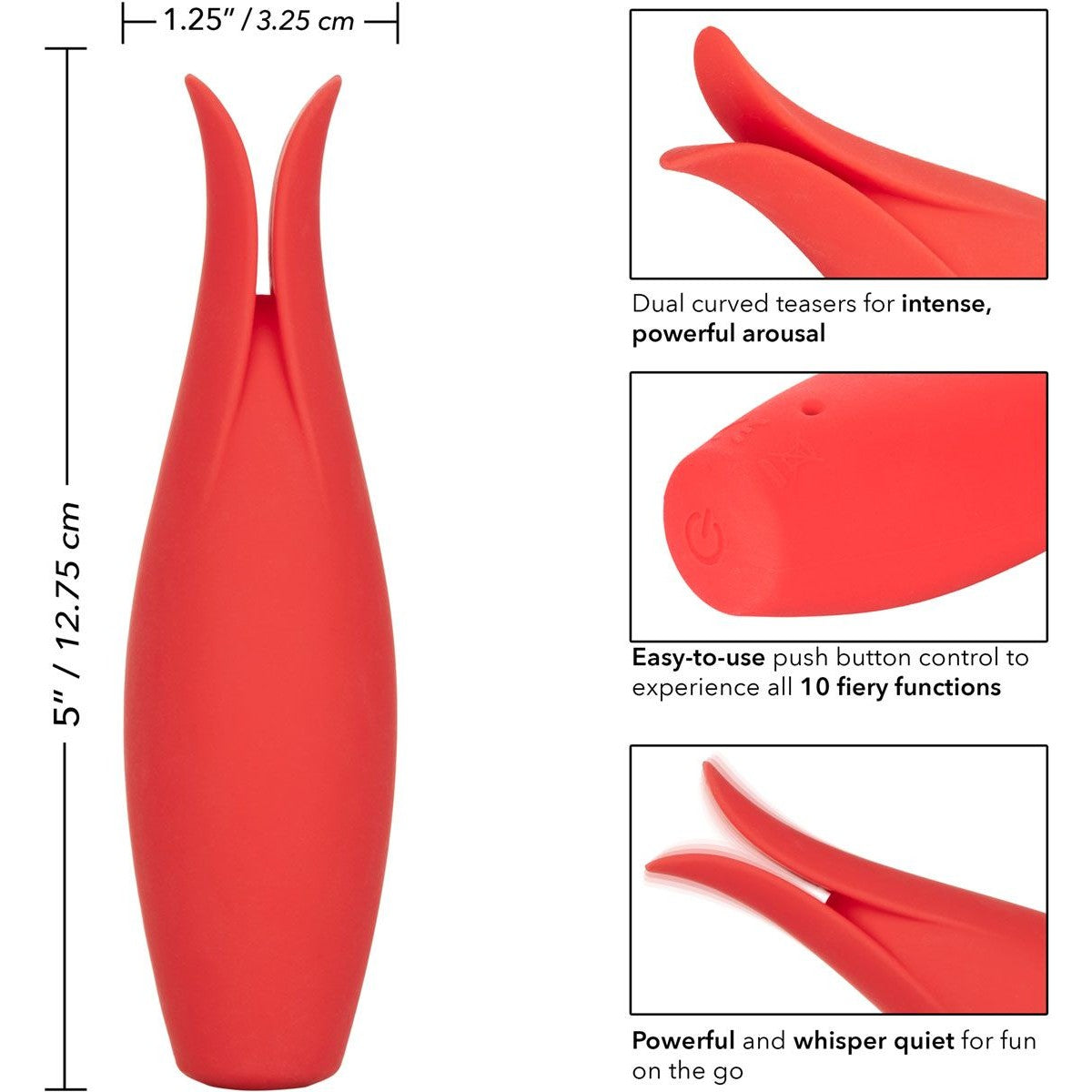 Red Hot Silicone Vibrator, Fury, Product Measurements and Details