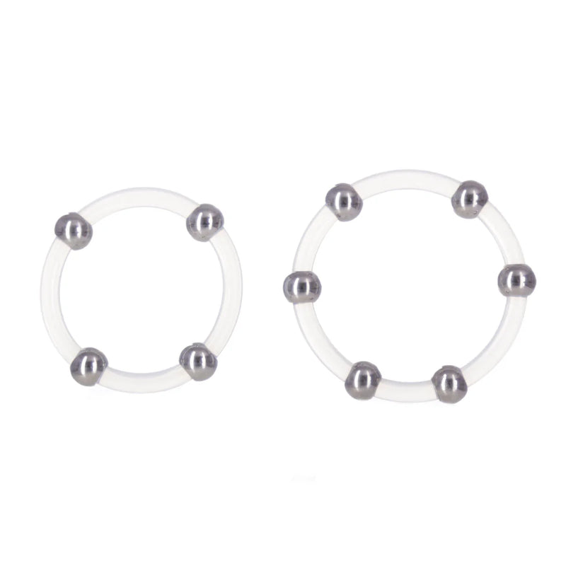 CalExotics Steel Beaded Silicone Cock Ring Set, Product Image, Front View