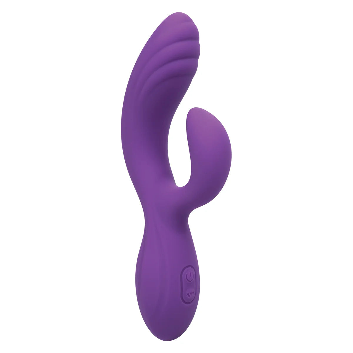 CalExotics Stella Liquid Silicone "C" Curve Dual Vibrator, Product Image, Front Right Angle
