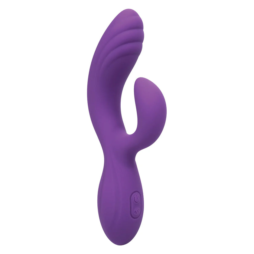 CalExotics Stella Liquid Silicone "C" Curve Dual Vibrator, Product Image, Front Right Angle