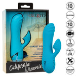 California Dreaming Sunset Beach Seducer Vibrator, Product Box with Vibrator and Features