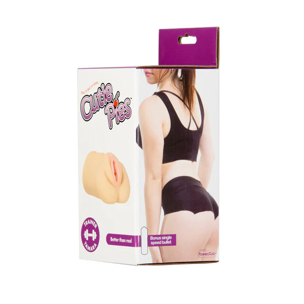 Cutiepies Trainer Tamara Pussy Stroker, Product Box, Front Right Angle