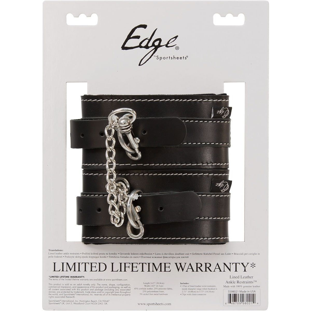 Edge Lined Leather Ankle Restraints, Product Package, Back