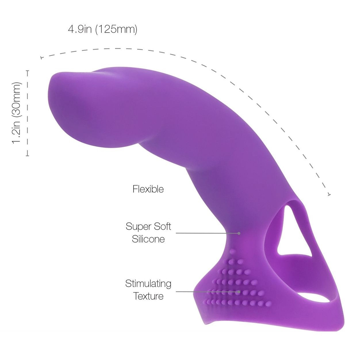 Extra Touch Silicone Finger Sleeve, Purple, Product Measurements and Features