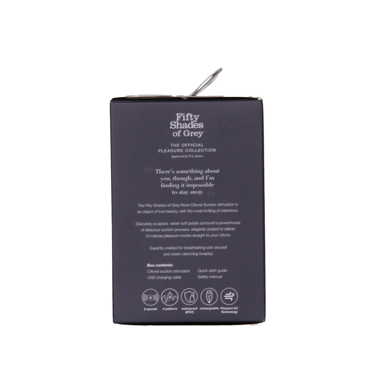 Fifty Shades of Grey Black Rose Clitoral Suction Stimulator, Product Box, Back