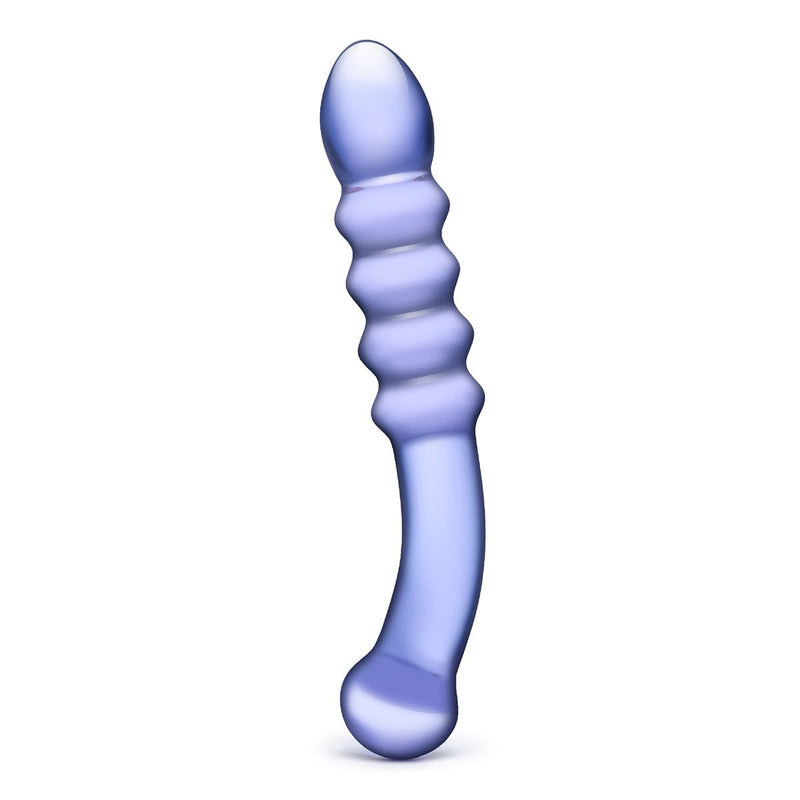 Glas 9-Inch Purple Rain Ribbed Glass Dildo, Product Image, Side View
