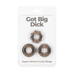 Got Big Dick 3-Pack Super-Stretch Cock Rings, Smoke Grey, Product Package, Front