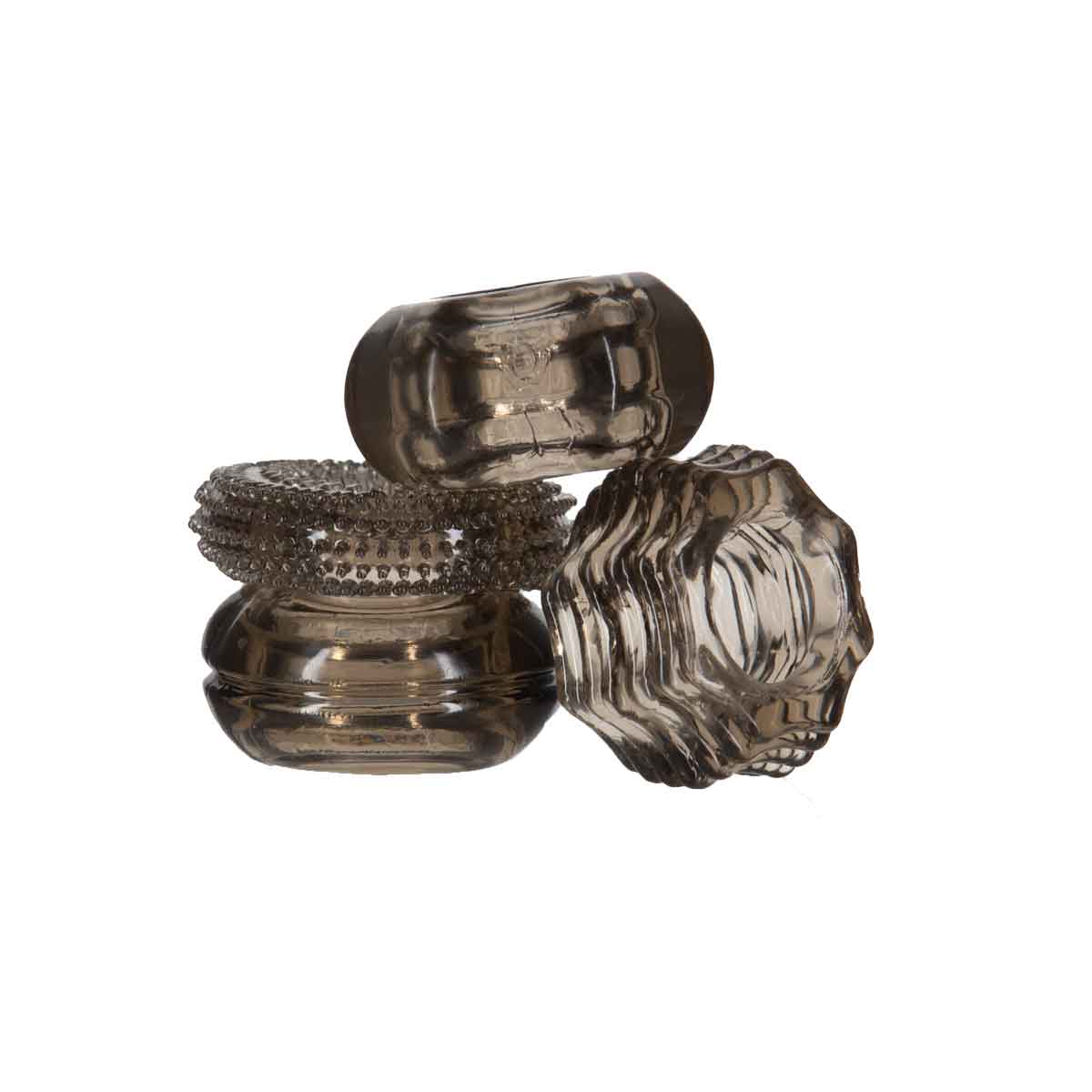 Got Big Dick 4-Pack Super-Stretch Cock Rings, Smoke Grey, Product Image, Cock Rings Stacked