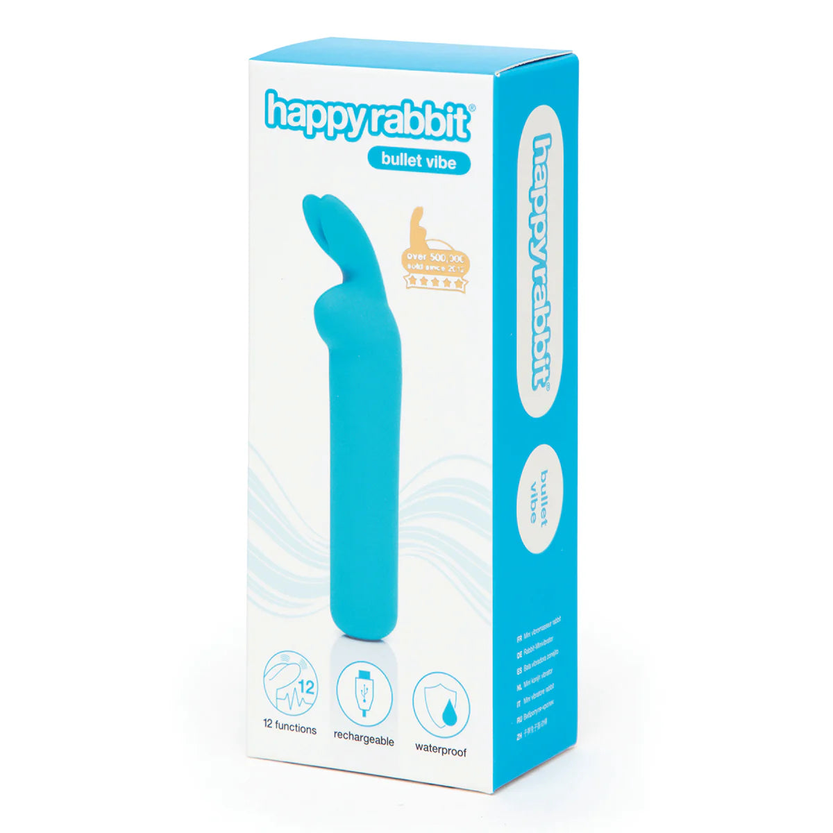 Happy Rabbit Bullet Vibe, Blue, Product Box, Front Left Angle