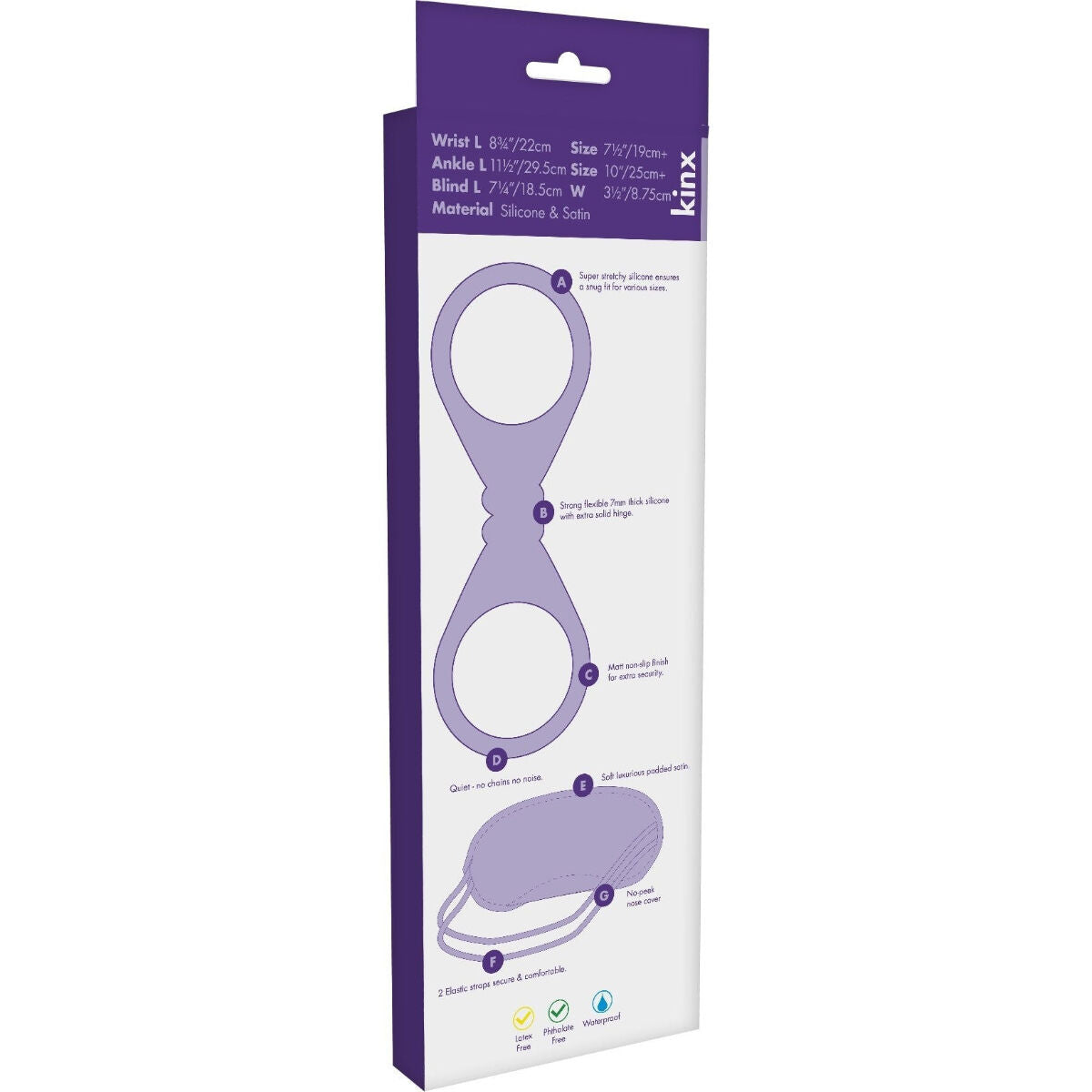 Kinx Bound to Please Blindfold, Wrist & Ankle Cuffs, Product Box, Back View