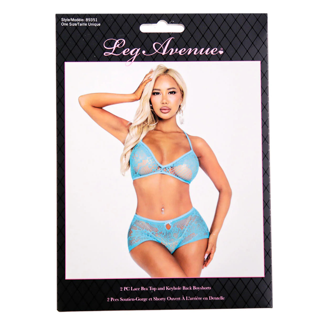 Leg Avenue After Glow Bra & Panty Set, Turquoise, One Size, Product Box, Front