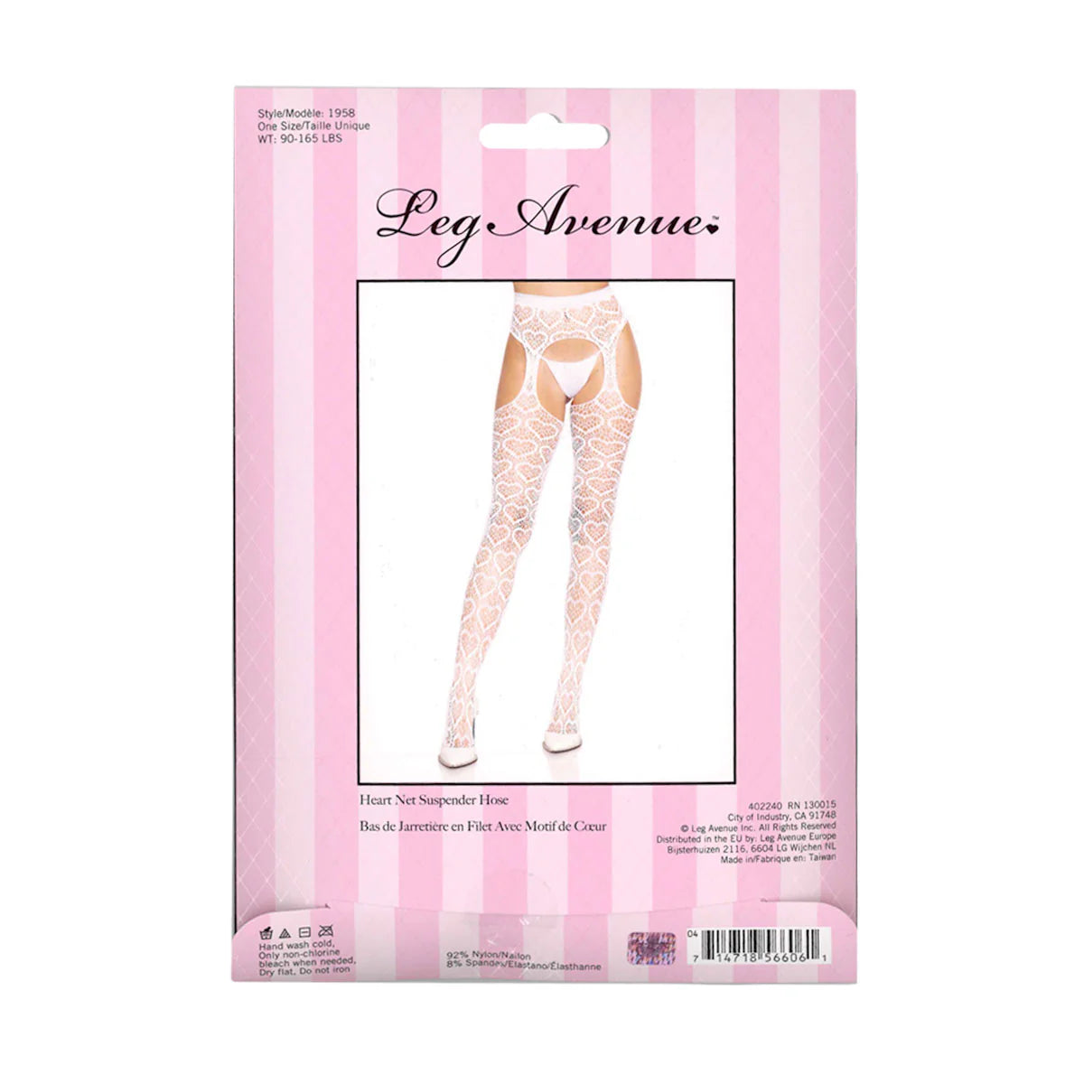 Leg Avenue Amore Heart Net Suspender Pantyhose, White, One Size, Product Box, Back