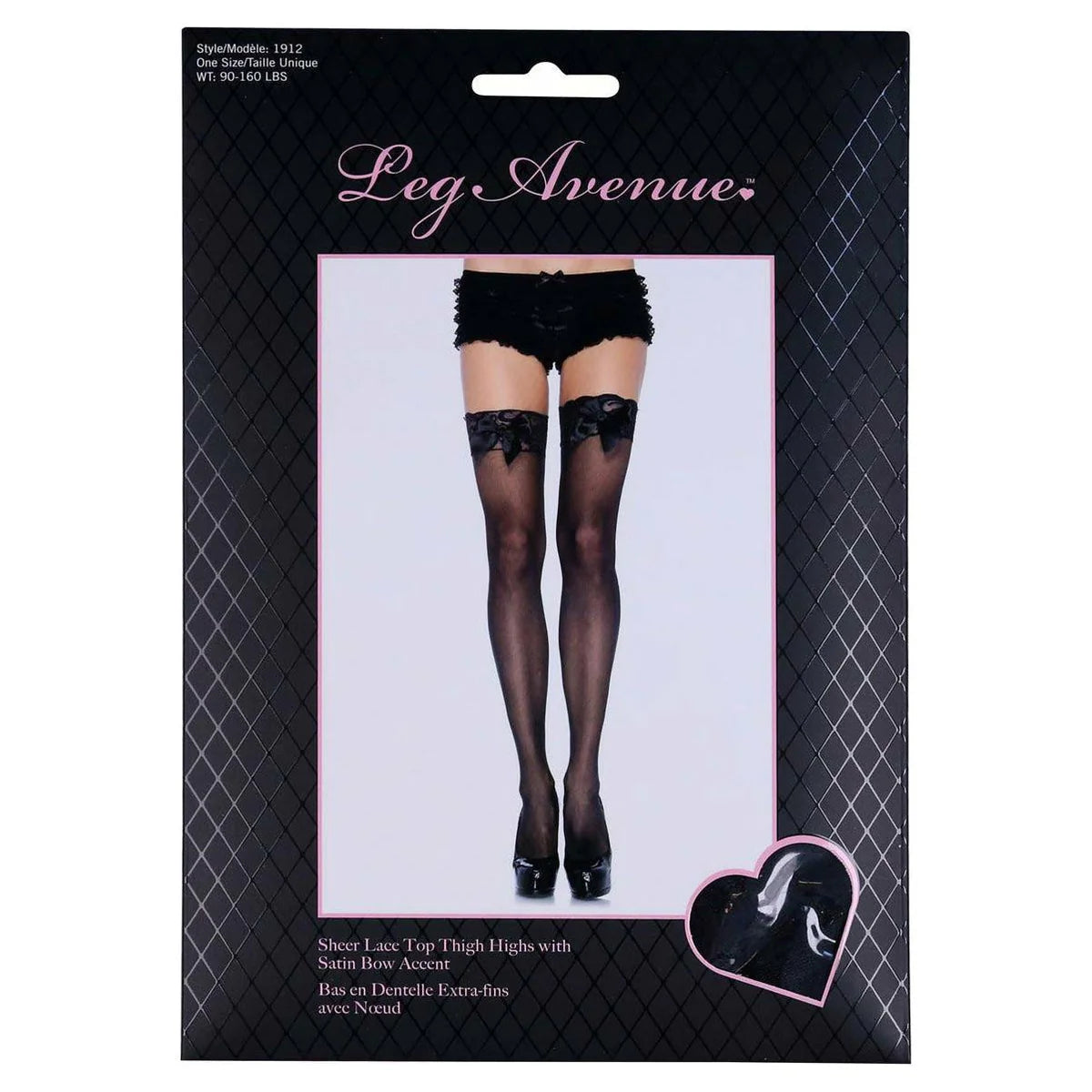 Leg Avenue Bunny Sheer Thigh Highs, Black, One Size, Product Box, Front