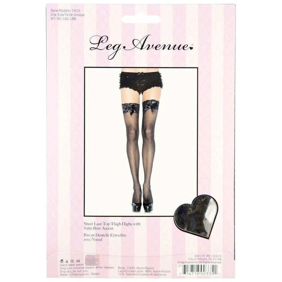 Leg Avenue Bunny Sheer Thigh Highs, Black, One Size, Product Box, Back