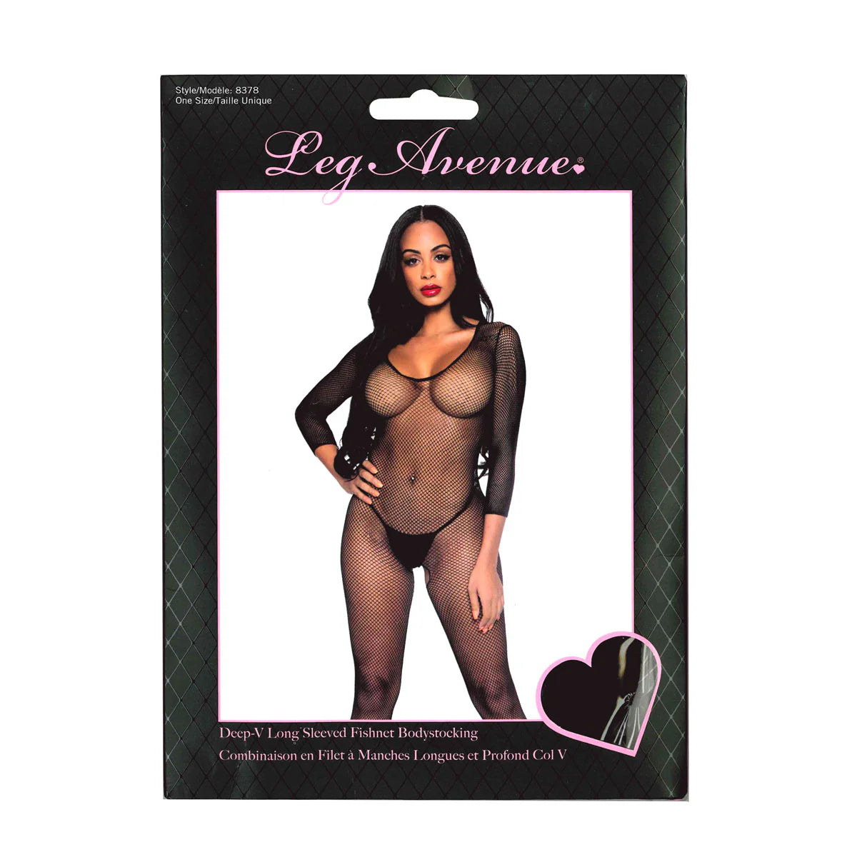 Leg Avenue Catch Me Fishnet Bodystocking, Black, One Size, Product Box, Front