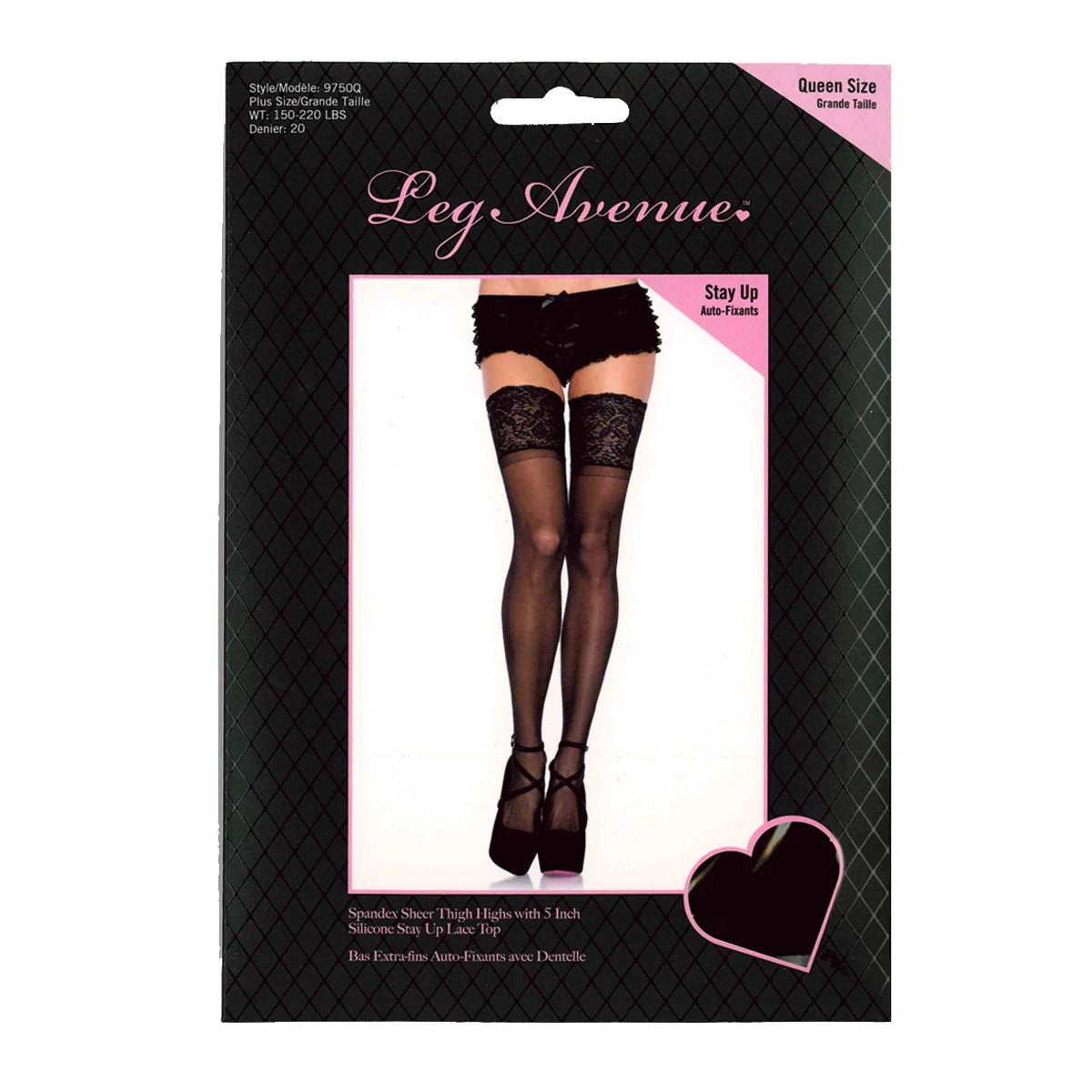 Leg Avenue Clara Plus Thigh High Stockings, Black, Plus Size, Product Box, Front