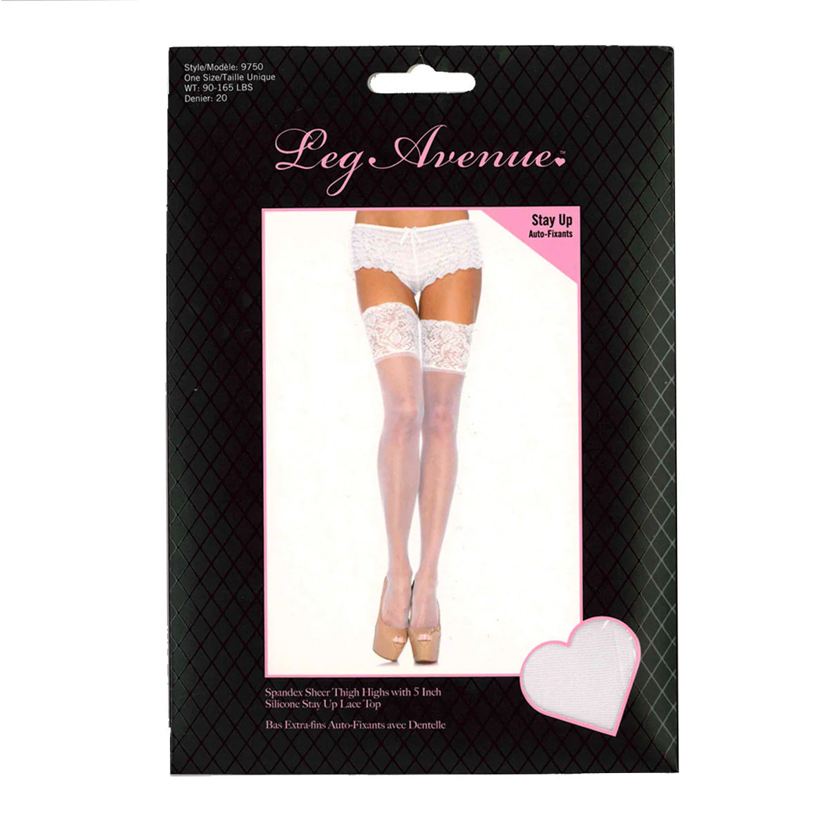 Leg Avenue Clara Thigh High Stockings, White, One Size, Product Box, Front