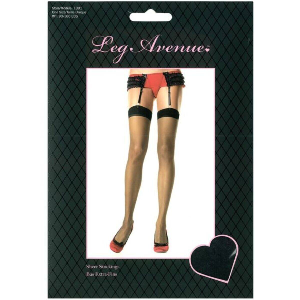 Leg Avenue Sheer Stockings, Black, One Size, Product Box, Front