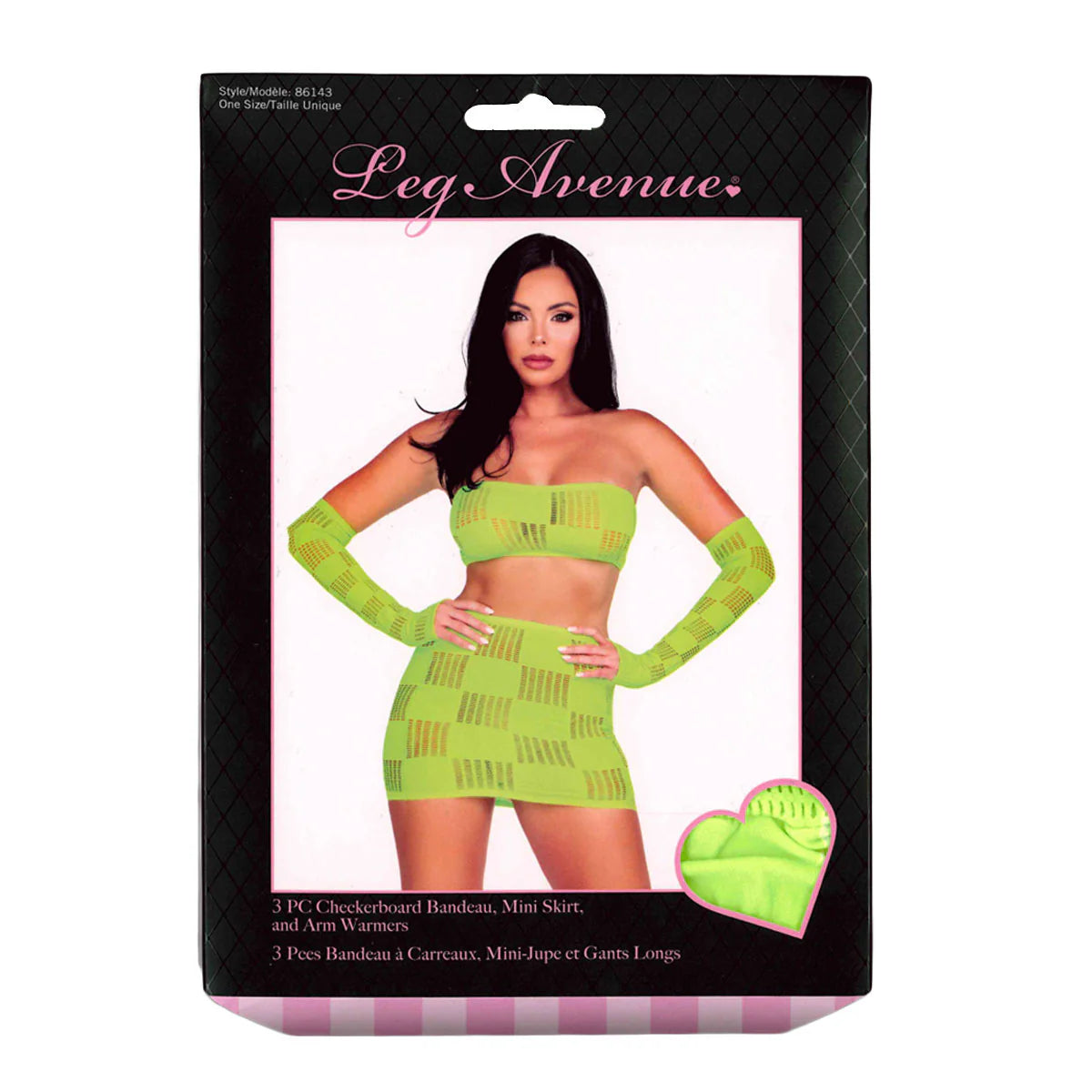 Leg Avenue Ego Trip Checkerboard Bandeau Set, Neon Green, One Size, Product Box, Front