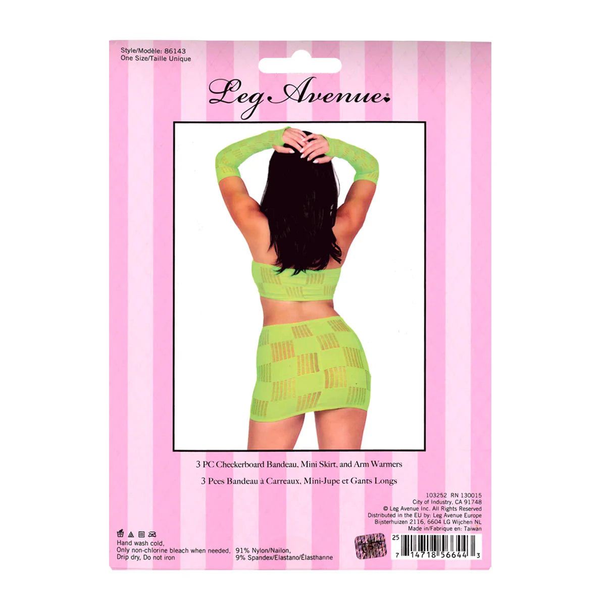 Leg Avenue Ego Trip Checkerboard Bandeau Set, Neon Green, One Size, Product Box, Back