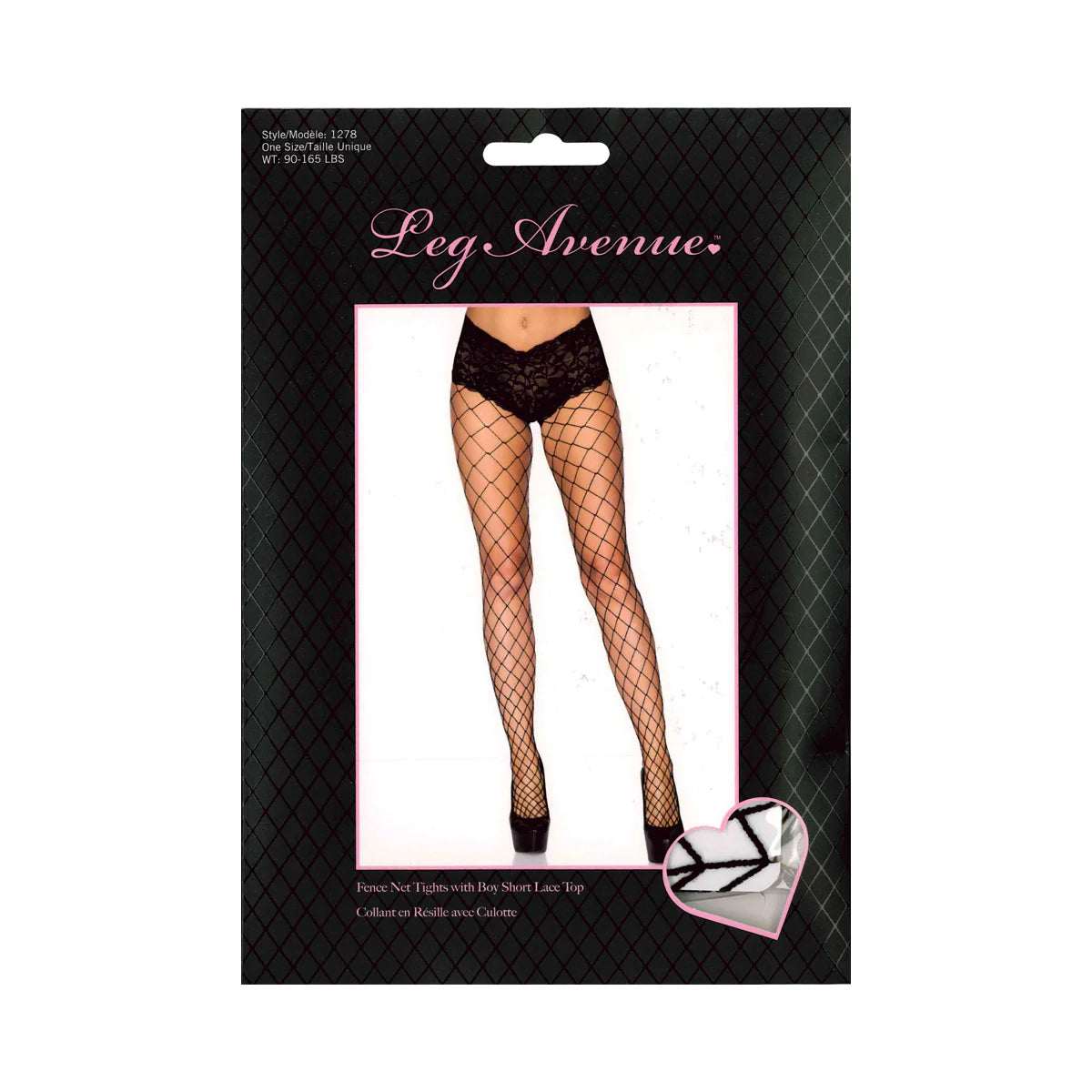 Leg Avenue Evie Fence Net Tights, Black, One Size, Product Box, Front