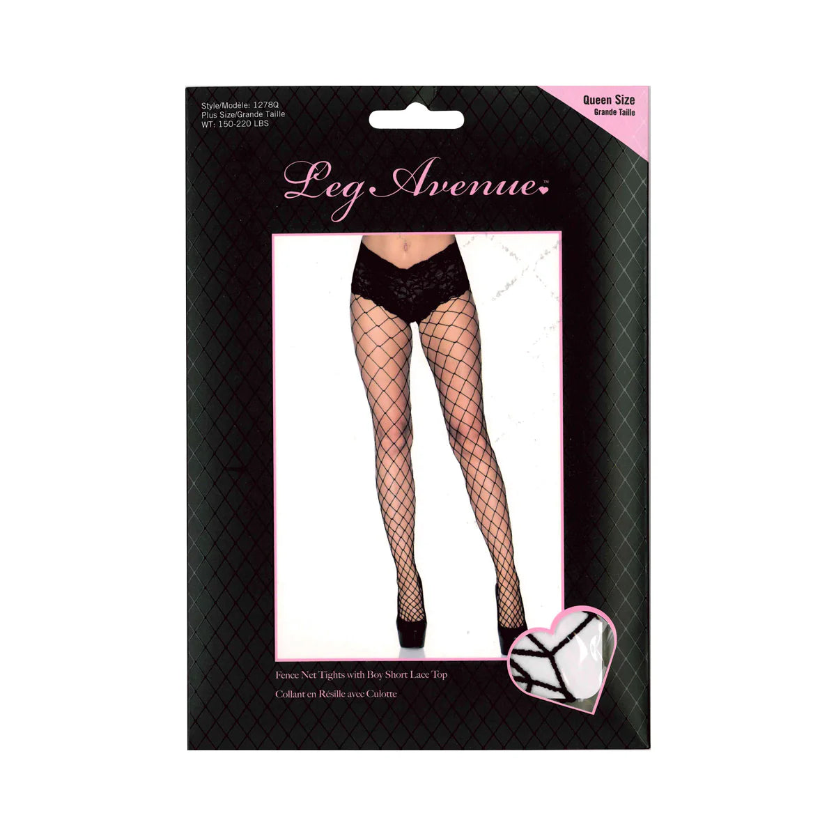 Leg Avenue Evie Fence Net Tights, Black, Plus Size, Product Package, Front