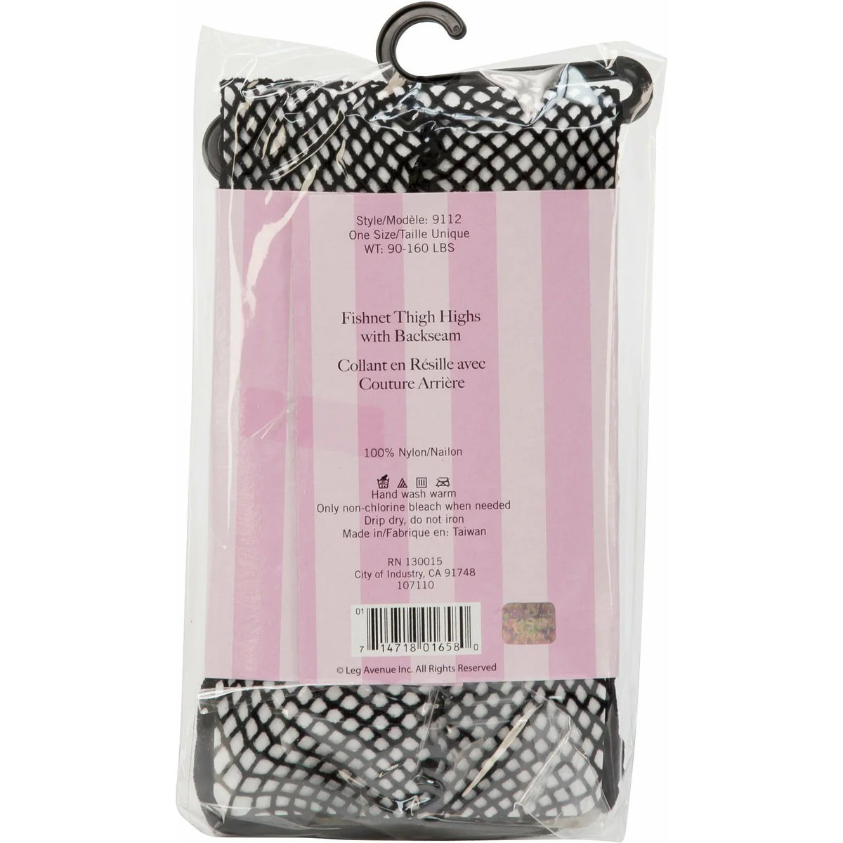 Leg Avenue Fiona Fishnet Thigh High Stockings, Black, One Size, Product Package, Back