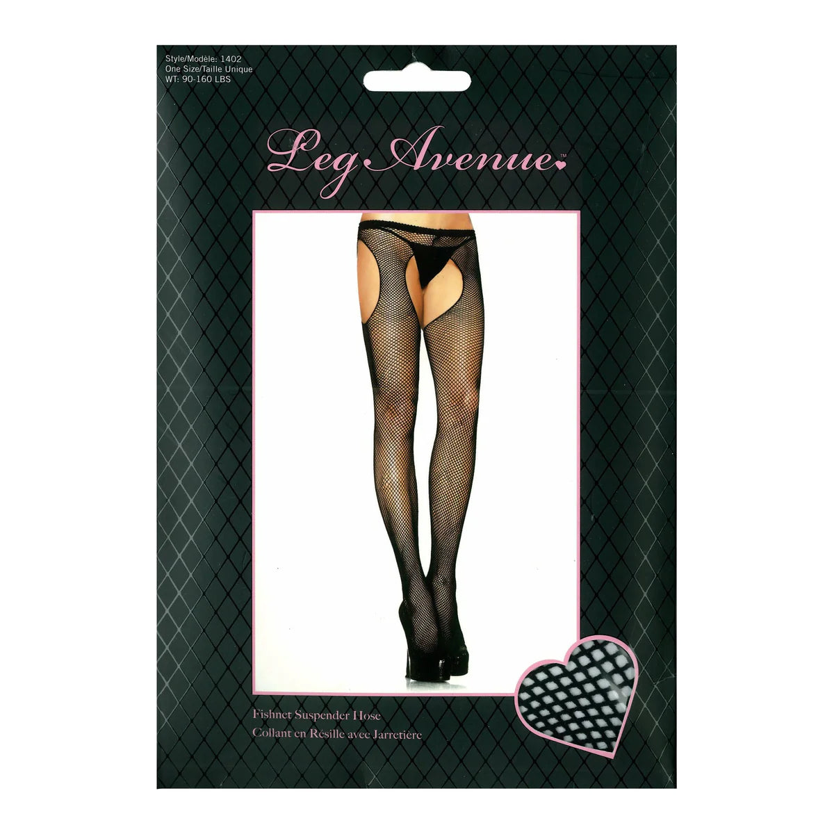 Leg Avenue Harley Fishnet Suspender Hose, Black, Product Box, Front