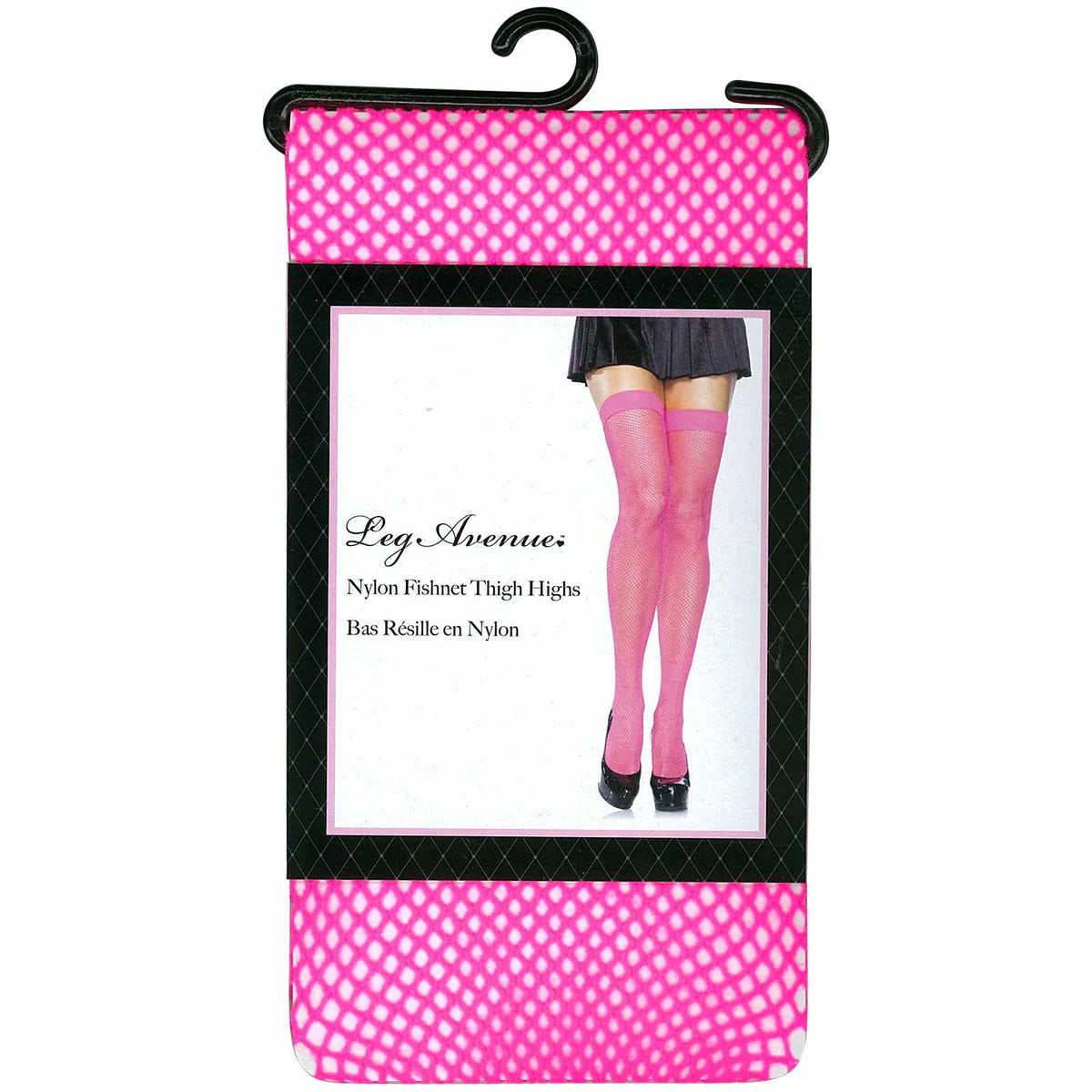 Leg Avenue Joy Fishnet Thigh High Stockings, Pink, Product Package, Front