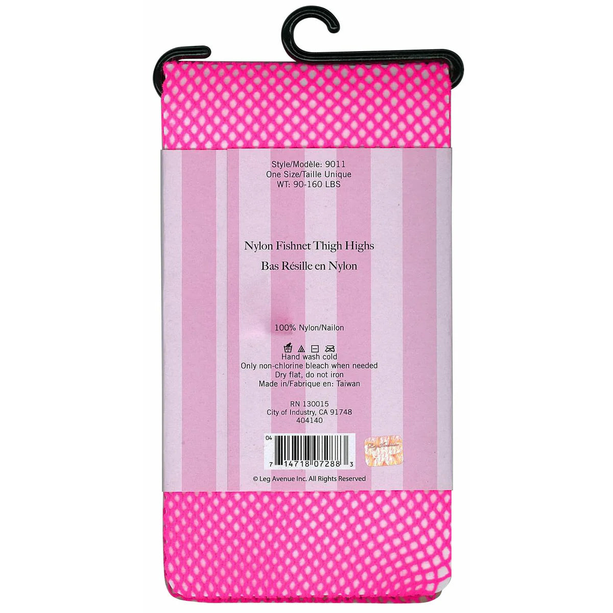 Leg Avenue Joy Fishnet Thigh High Stockings, Pink, Product Package, Back