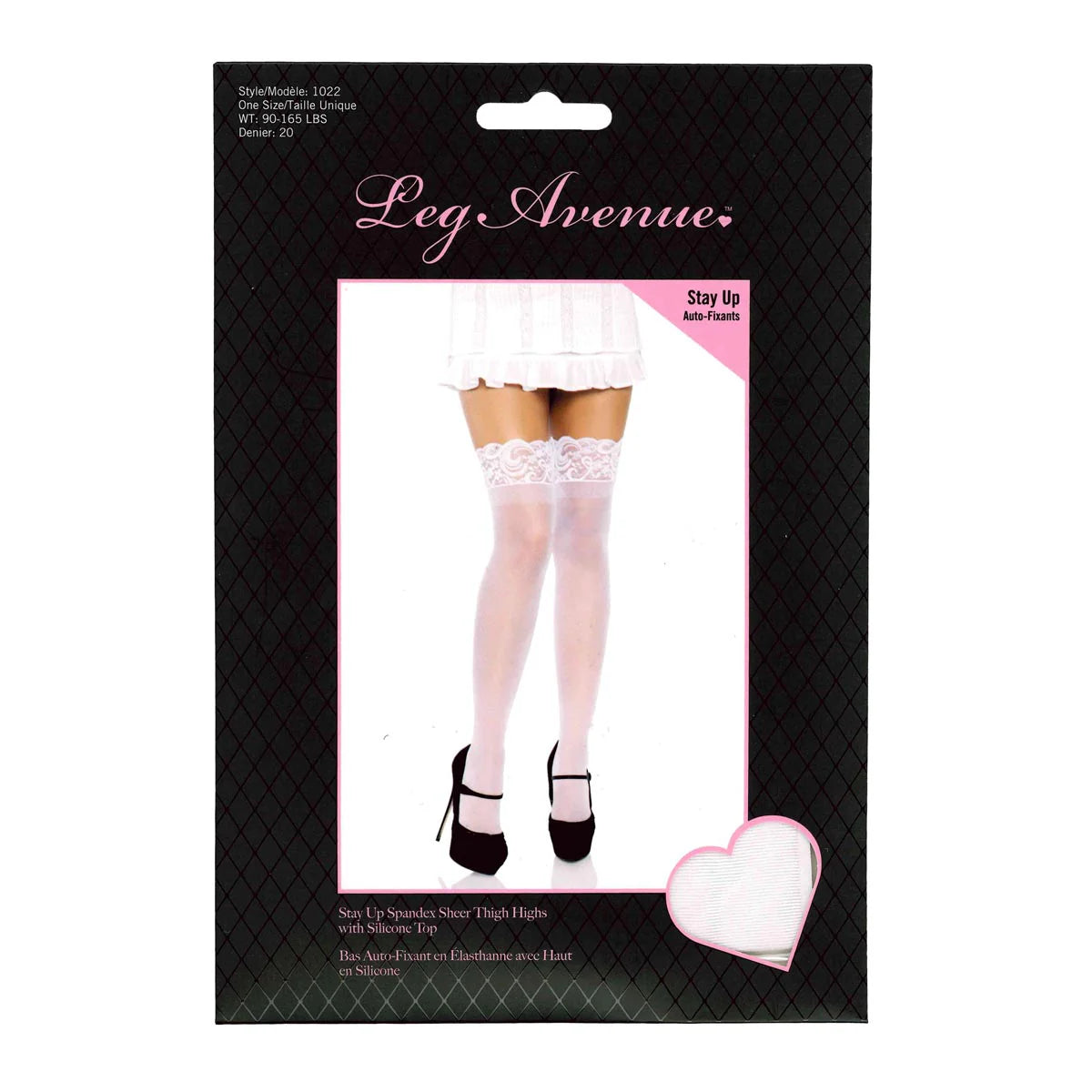 Leg Avenue Nora Thigh High Lace Stockings, White, One Size, Product Box, Front