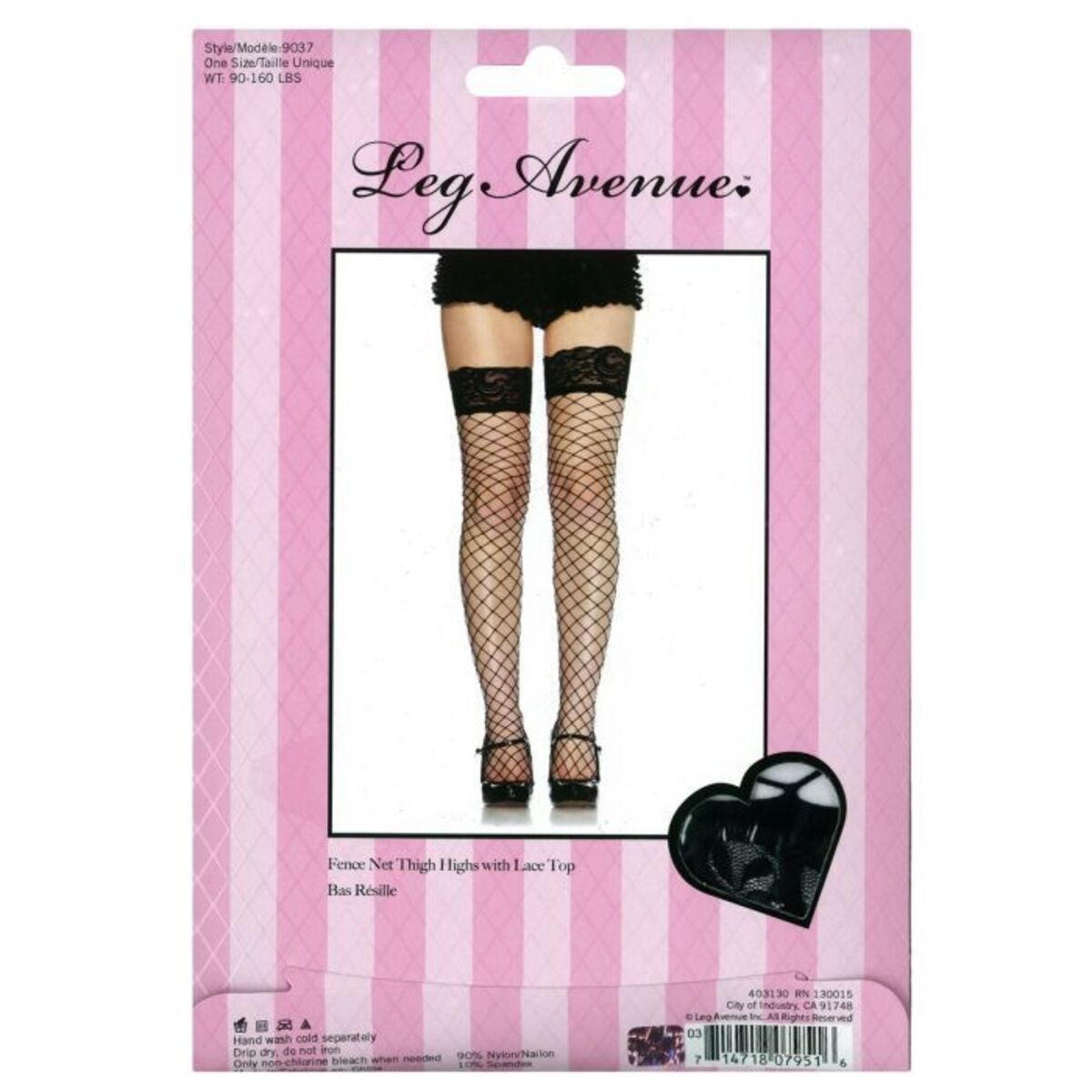 Leg Avenue Oda Net Thigh High Stockings, Black, One Size, Product Box, Back