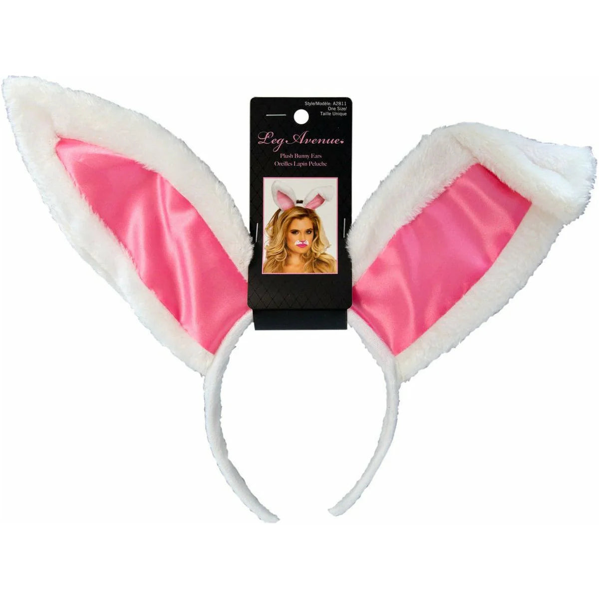 Leg Avenue Plush Bunny Ears Headband, White, Product Image, Front