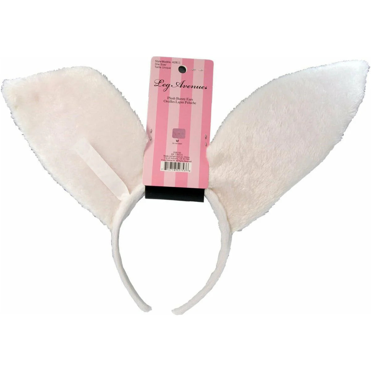 Leg Avenue Plush Bunny Ears Headband, White, Product Image, Back