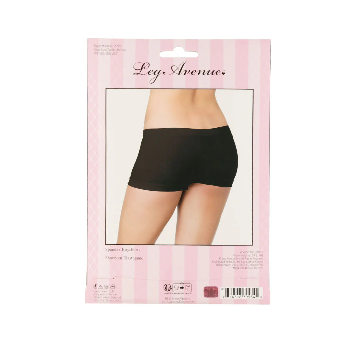 Leg Avenue Spandex Boyshorts, Black, Product Box, Back