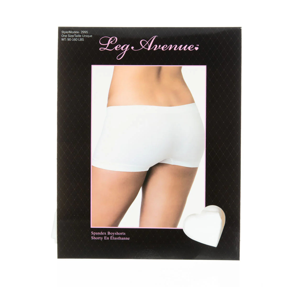 Leg Avenue Spandex Boyshorts, White, Product Box, Front