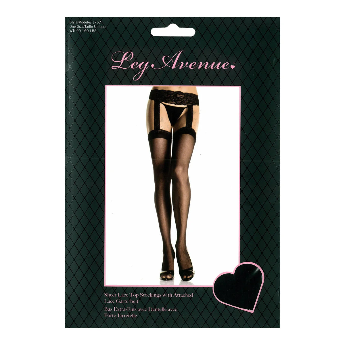 Leg Avenue Thea Garter Belt Thigh High, Black, One Size, Product Box, Front