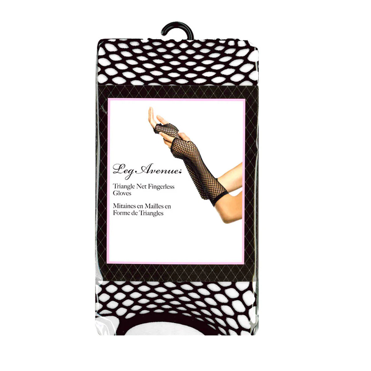 Leg Avenue Triangle Net Fingerless Arm Warmer Gloves, Black, One Size, Product Package, Front
