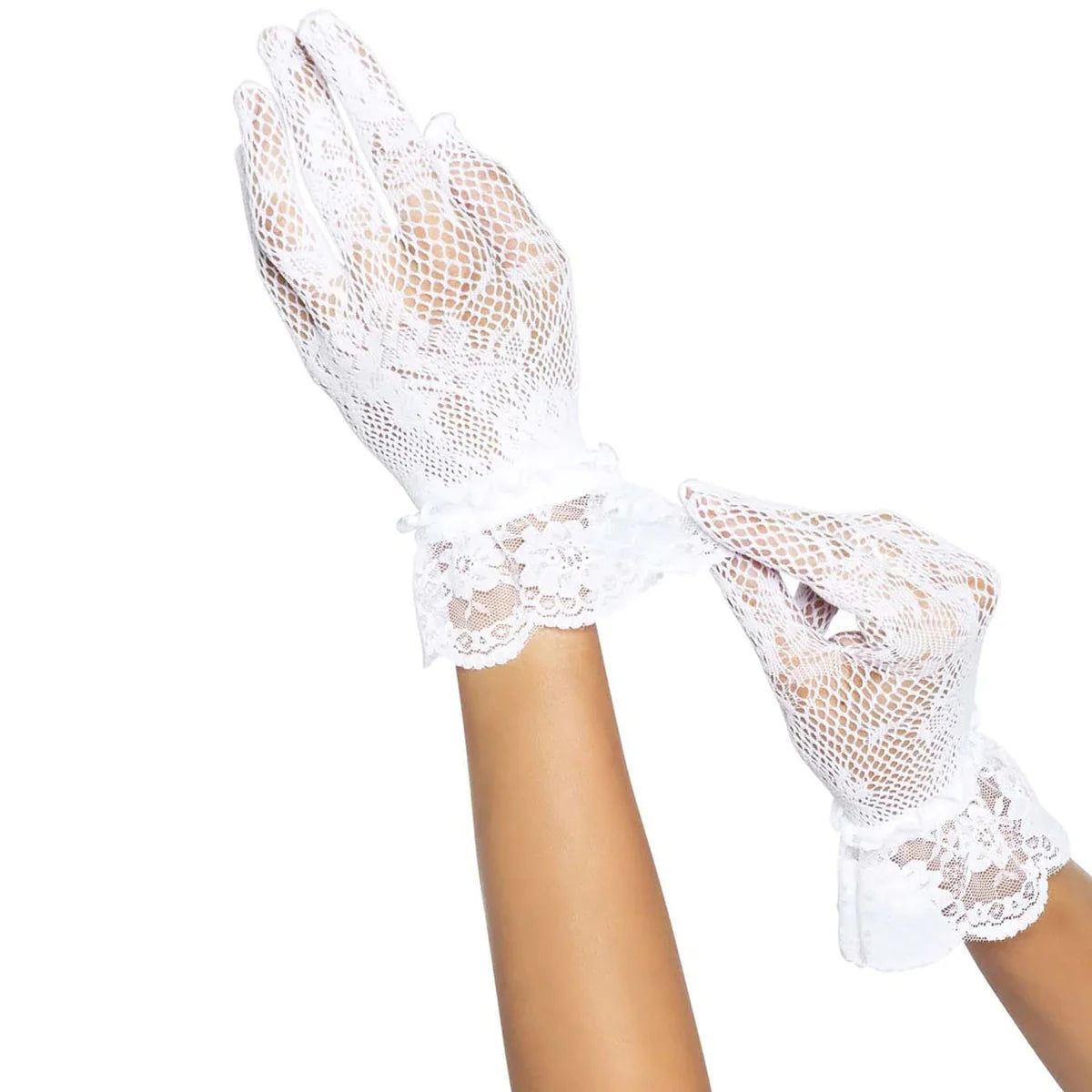 Leg Avenue Wrist Length Lace Gloves, White, One Size, Lace Gloves on Hands, Holding Wrist Decoration