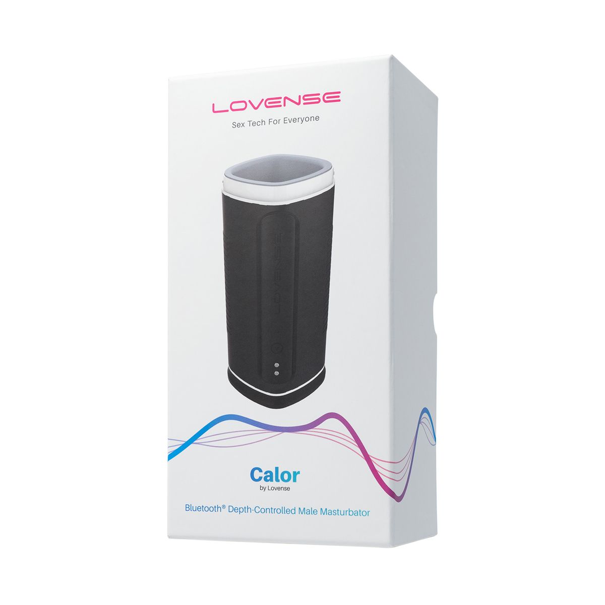 Lovense Calor Male Masturbator, Product Box, Front Left Angle