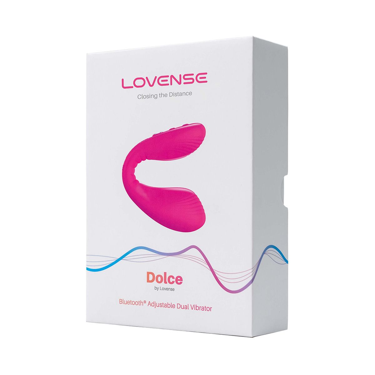 Lovense Dolce Adjustable Dual Vibrator, Product Box, Front Left Angle